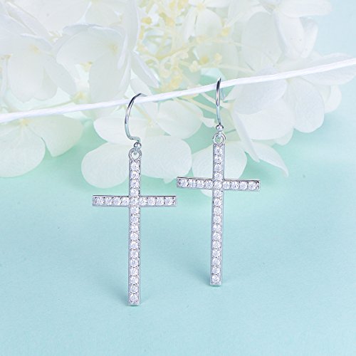 DAOCHONG S925 Sterling Silver Cross CZ Dangle Earrings Classic Jewelry
