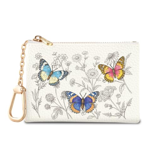 Butterfly Floral Keychain Coin Purse for Women Small Change Pouch - color: Butterfly Floral