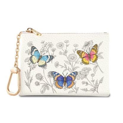 Butterfly Floral Keychain Coin Purse for Women Small Change Pouch - color: Butterfly Floral