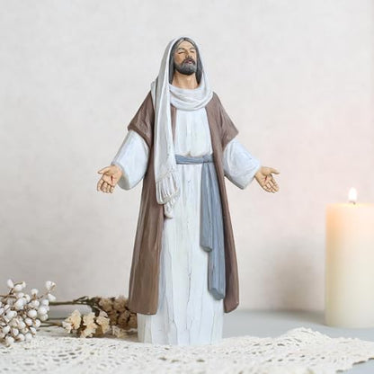 Jesus Christ Statue with Open Arms, Hand Painted Saint Statue Religious Modern Home Decor, Christian Jesus Figurines Religious Gift 9.5in - size: 9.5inch