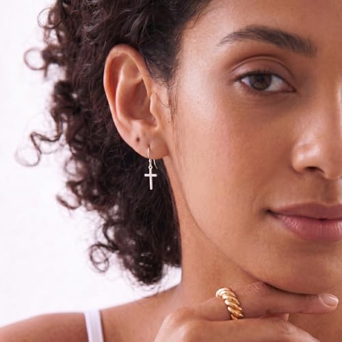 SLUYNZ 925 Sterling Silver Cross Dangle Earrings for Women Teens Cross Drop Earrings Dangle - color: A-SILVER