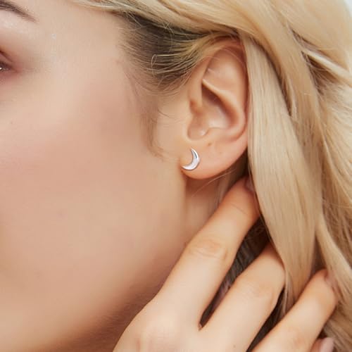 JSGEMSLEE Hypoallergenic 925 Sterling Silver Stud Earrings for Women With Screw Back Small Butterfly Heart Flower Earrings for Girls Tragus Cartilage Jewelry Gifts - color: moon