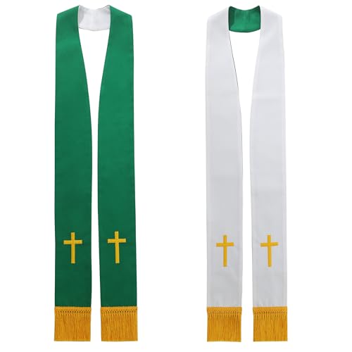 BLESSUME Church Clergy Pastor Reversible Stole - color: Green and White 1