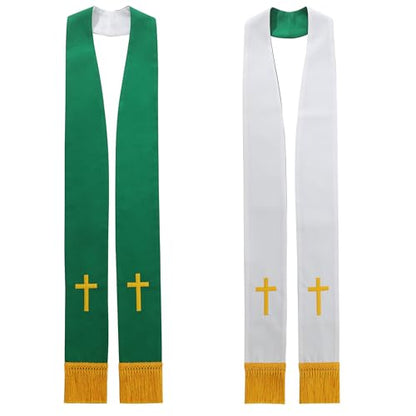 BLESSUME Church Clergy Pastor Reversible Stole - color: Green and White 1