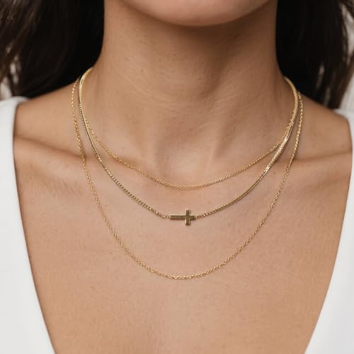Cross Necklace for Women - Dainty 14K Gold Silver Plated Cross Necklace Choker Jewelry Cute Simple Small Trendy Non Tarnish Waterproof Faith Religious Jewelry Gift for Teenage - style: 07-Cross-Gold