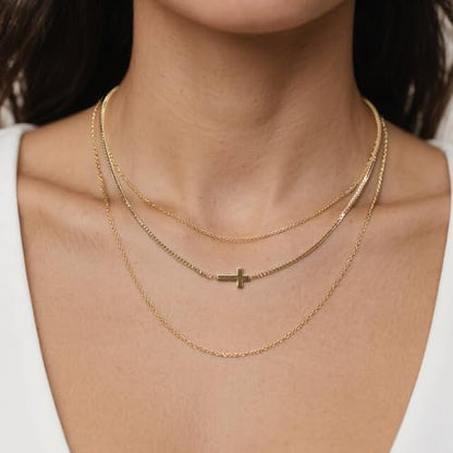 Cross Necklace for Women - Dainty 14K Gold Silver Plated Cross Necklace Choker Jewelry Cute Simple Small Trendy Non Tarnish Waterproof Faith Religious Jewelry Gift for Teenage - style: 07-Cross-Gold