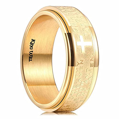 King Will 8mm Black/Gold/Silver Prayer Stainless Steel Ring - color: gold
