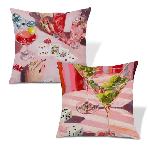 Retro Trendy Pink Cocktail Throw Pillow Covers 18x18 Set of 2 - color: Colour -Ff