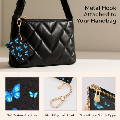 Blue Butterfly Keychain Coin Purse for Women, Small Change Pouch - color: Blue Butterfly