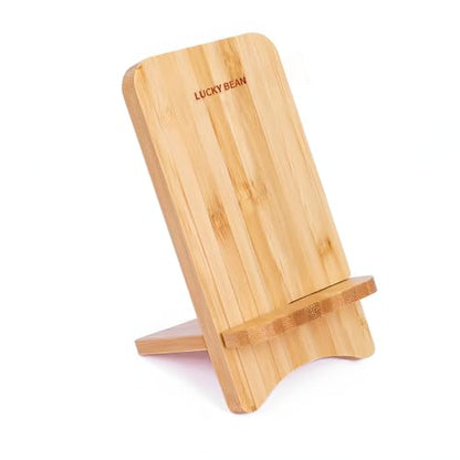 LUCKY BEAN Wood Phone Stand, Desktop Wooden Phone Holder, Portable Phone Stand for Desk, Compatible with iPhone & All Cell Phones (Bamboo) - color: Bamboo