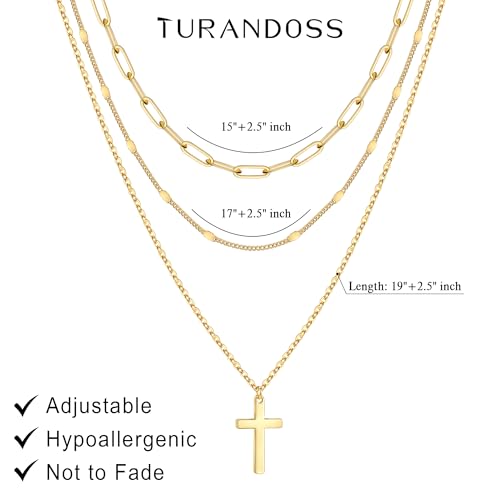 Turandoss Layered Cross Necklaces Stack for Women Girls, Christian Gift - color: Cross