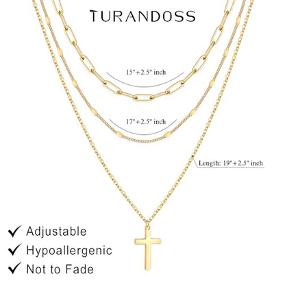 Turandoss Layered Cross Necklaces Stack for Women Girls, Christian Gift - color: Cross