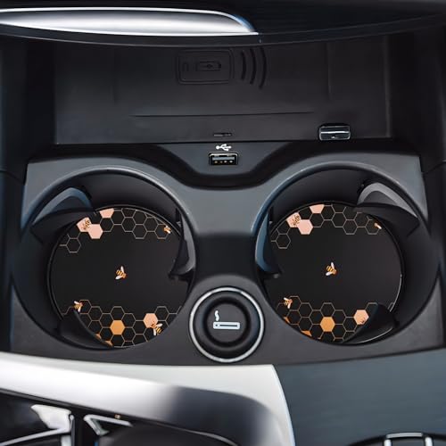 Car Cup Holder Coasters, 2 Pack – 2.75" Universal Auto Anti-Slip Insert Coaster, Rubber Car Coasters, Personalized Car Accessories for Women & Men (Bee Honeycomb) - color: Bee Honeycomb