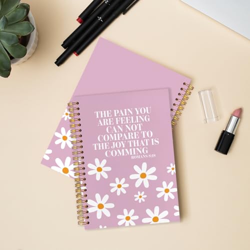 Pink Floral Christian Spiral Journal Notebook 5.5x8.3in, Romans 8:18 Bible Scripture Journal, Inspirational Christian Notebooks for Note Taking, Religious Hardcover Notebook - color: Pink-floral Christian