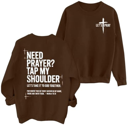 Christian Sweatshirts for Women Jesus Cross Casual Pullover - color: Brown, size: Large