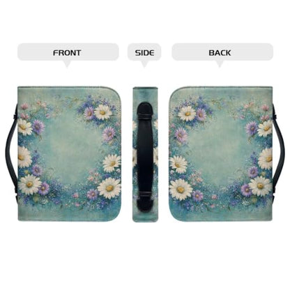 Blue Daisy PU Leather Bible Cover for Men with Handle - color: Blue Daisy, size: 2XL