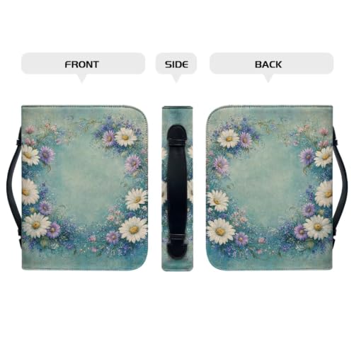 Blue Daisy PU Leather Bible Cover for Men with Handle - color: Blue Daisy, size: 2XL
