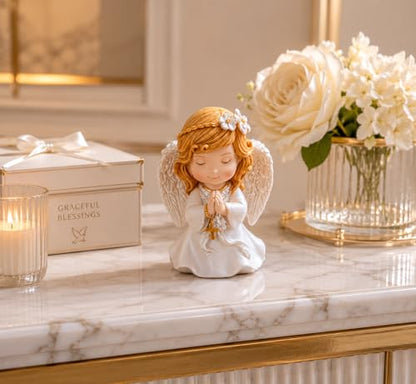Comfy Hour 5 Inch Catholic Praying Angel Statue, Gold Cross - style: Rustic, Antique, Vintage