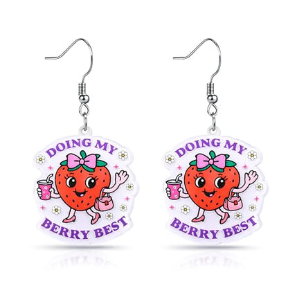 Christian Statement Earrings for Women, Acrylic Dangle Earrings, Lightweight Comfortable, Non Tarnish Hooks, Faith Jewelry, Religious Gift for Women - color: Doing My Berry Best Cute Strawberry