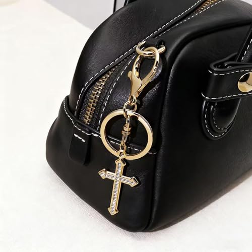 12 Pcs Christian Cross Keychains with Rhinestone-Religious Gifts - color: Golden