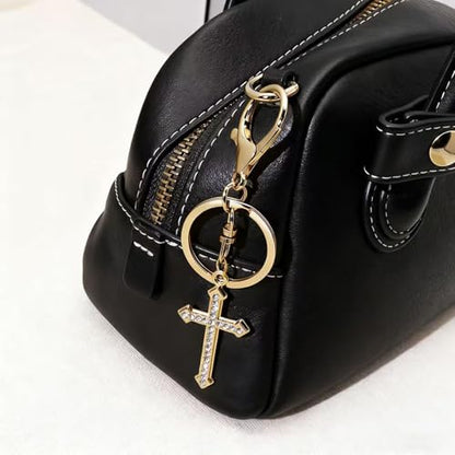 12 Pcs Christian Cross Keychains with Rhinestone-Religious Gifts - color: Golden
