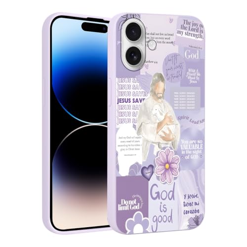 Christian God Phone Case for iPhone 16 6.1", Western Aesthetic Jesus Verse Bible Cross Design, Floral Flower Print Pattern Cover for Women Man, Soft TPU Protection Funda for iPhone16, Purple - color: Christian-Purple