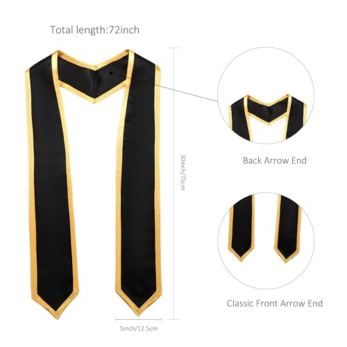 Unisex Adult Graduation Honor Stole Classic End With Trim 72" Long - color: Black + Gold Trim