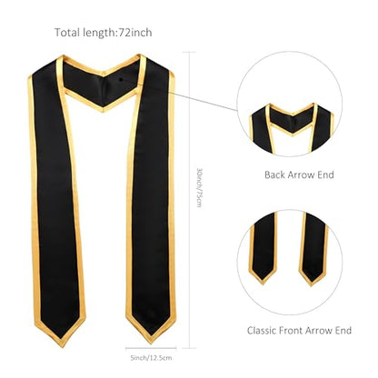 Unisex Adult Graduation Honor Stole Classic End With Trim 72" Long - color: Black + Gold Trim