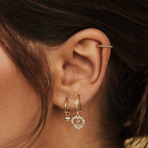 KissYan 14K Gold Plated Huggie Earrings for Women, S925 Sterling Silver Small CZ Cross Hoop Dangle Drop Earrings, Hypoallergenic Dainty Handmade Jewelry - style: Virgin Mary