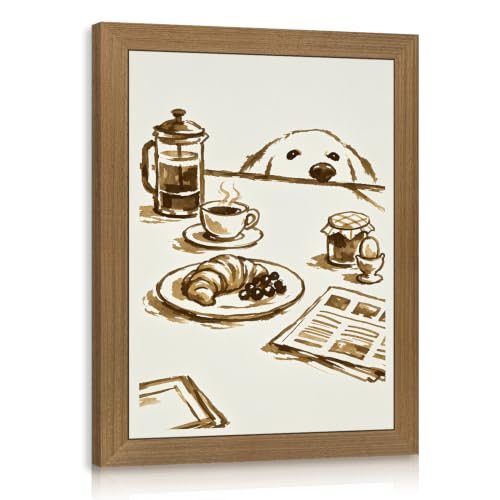 Dynazo Wood Framed Funny Dog Coffee Wall Art, Curious Puppy Coffee Bar Wall Decor, Vintage Cottagecore Animal Poster Print, Neutral Kitchen Artwork for Cafe Dining Room Breakfast Nook 8x10 Inch - color: BreadDog, size: 10"L x 8"W
