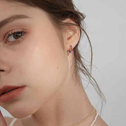14K Gold Huggie Earrings for Women Silver Huggie Hoop Earrings Cubic Zirconia Huggie Earrings Stud Earrings Lightweight Dainty Hypoallergenic Earrings Jewelry Gifts - color: Silver Hot Pink CZ Huggies