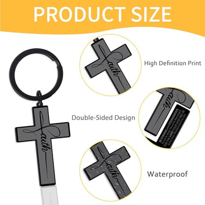 Bozidol Inspirational Bible Verse Cross Keychains, Religious Christian Birthday Baptism Graduation Gifts for Men Boys Teens - color: Faith