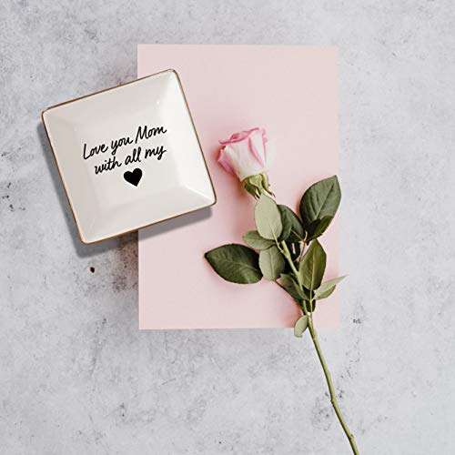 Simply Charmed Love You Mom Jewelry Dish - Mother's Day or Birthday Gift - Elegant Trinket Tray and Ring Holder - Gifts for Mom from Daughter or Son - style: Love You Mom