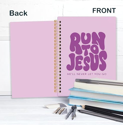 Lake Blue Christian Spiral Notebook, Run to Jesus Bible Verse Journal, Religious Scripture Journals for Writing, Bible Notebooks for Note Taking, Church Notes Journal, 5.5x8.3 Inch - color: God-Lake Blue