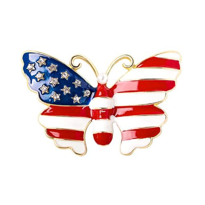 Enamel Brooch Pin For Women Men, Vintage American Flag Crystal Lapel Pin, Christmas Brooch Suit Dress Clips Accessory Gift - style: 9-USA Butterfly