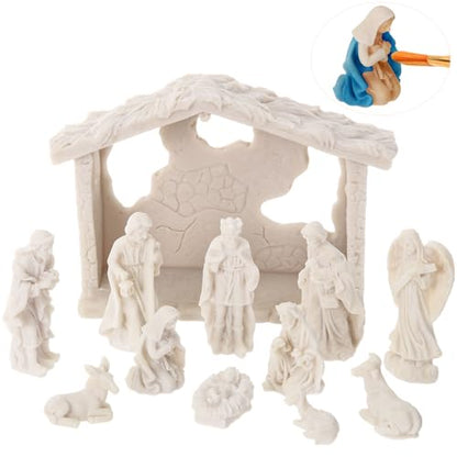 Zubebe 12 Pcs DIY Christmas Ready to Paint Nativity Set, Nativity Scene - style: Nativity Scene