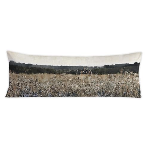 Rustic Vintage Wildflower Field 20x54 Body Pillow Cover, Farmhouse Home Room Decor, French Country Flower Landscape Botanical Decorative Long Body Pillow Cases for Bed Couch - color: Nature-5