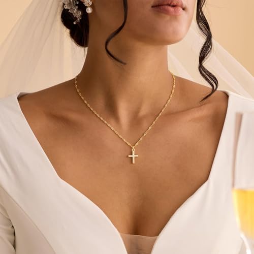 VIROMY Gold Cross Necklace for Women - Dainty Diamond Cross Pendant Necklaces Non Tarnish Waterproof Necklace Simple Choker Minimalist Jewelry - style: J-Cross-Gold