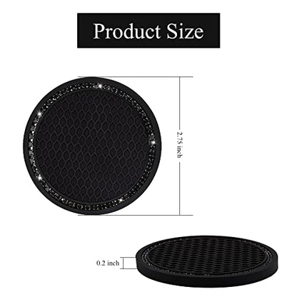 2 Pack Car Cup Holder Coaster, 2.75 Inch Bling Cup Holder Insert Mat - color: Black