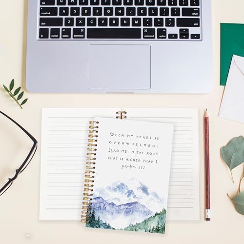 BearCake Christian Notebook Journal, Prayer Journal for Women, Lead Me To the Rock That is Higher Than I Bible Notebooks for Note Taking, Watercolor Mountain Hardcover Spiral Notebook 5.5x8.3 - color: Bible-my heart