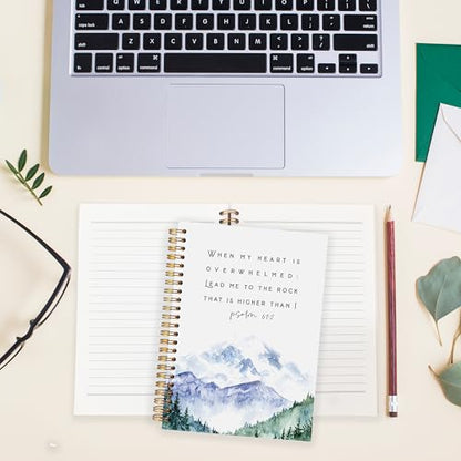 BearCake Christian Notebook Journal, Prayer Journal for Women, Lead Me To the Rock That is Higher Than I Bible Notebooks for Note Taking, Watercolor Mountain Hardcover Spiral Notebook 5.5x8.3 - color: Bible-my heart