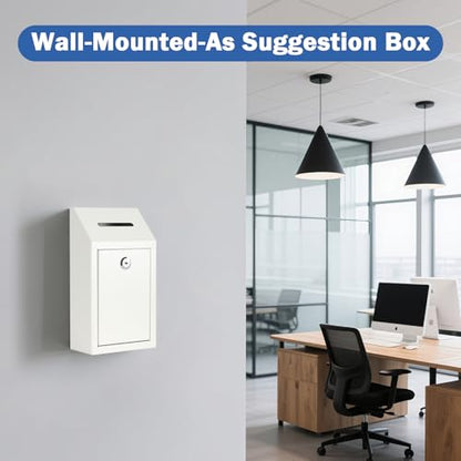 KYODOLED Metal Cash Box for Farm Stand, Money Drop Box with Lock & Slot - color: White, size: 10.24 x 5.7 x 2.95 Inch