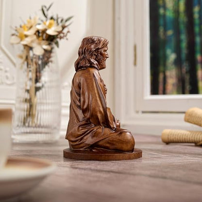 Jesus Figurine，Wooden Statue of Jesus Meditating - color: Jesus-b, size: 4 Inch