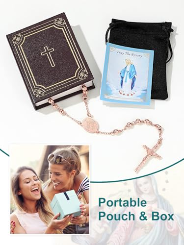 Supcare Rosary for Men Women Catholic Necklace Rosary Beads Customized - color: B04-Virgin Mary Rose Gold with Case
