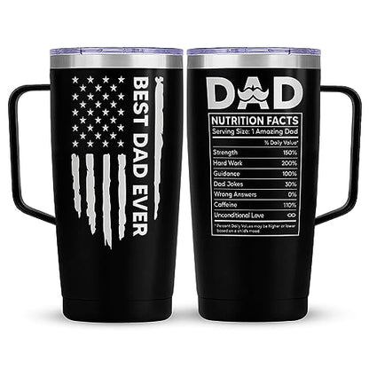 SANDJEST Dad Cup Tumbler with Handle 20oz Dad Nutrition Facts Stainless Steel Travel Coffee Mug Best Dads Gift for Fathers Birthday Christmas Valentines Gift for Men Father Daddy from Daughter Son - color: Dad 3