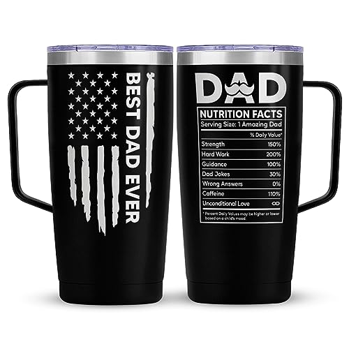 SANDJEST Dad Cup Tumbler with Handle 20oz Dad Nutrition Facts Stainless Steel Travel Coffee Mug Best Dads Gift for Fathers Birthday Christmas Valentines Gift for Men Father Daddy from Daughter Son - color: Dad 3