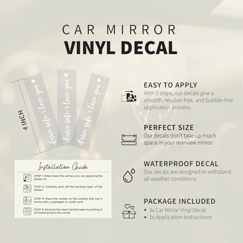 3X I Love You Drive Safe Mirror Sticker - I Love You Drive Safe Sticker - color: Drive Safe I Love You