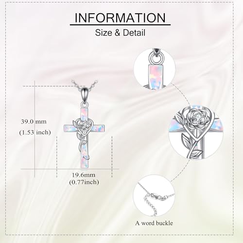 ONEFINITY Cross Necklace 925 Sterling Silver Cross Pendant Religious Jewelry Gifts - style: opal rose cross