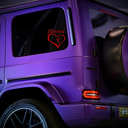 Blessed Cross and Heart Christian Decal Vinyl Sticker Auto Car Truck Wall Laptop | Red | 4" x 5.5"