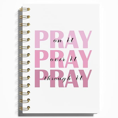 WFSM Prayer Journal, Pink Preppy Notebook - Pray on It Pray over It Pray Through It, Christian Gifts Journal, Daily Prayer Journal, Christian Journal, Christian Notebook for Women, 5.5x8.3 Inches - color: Pink
